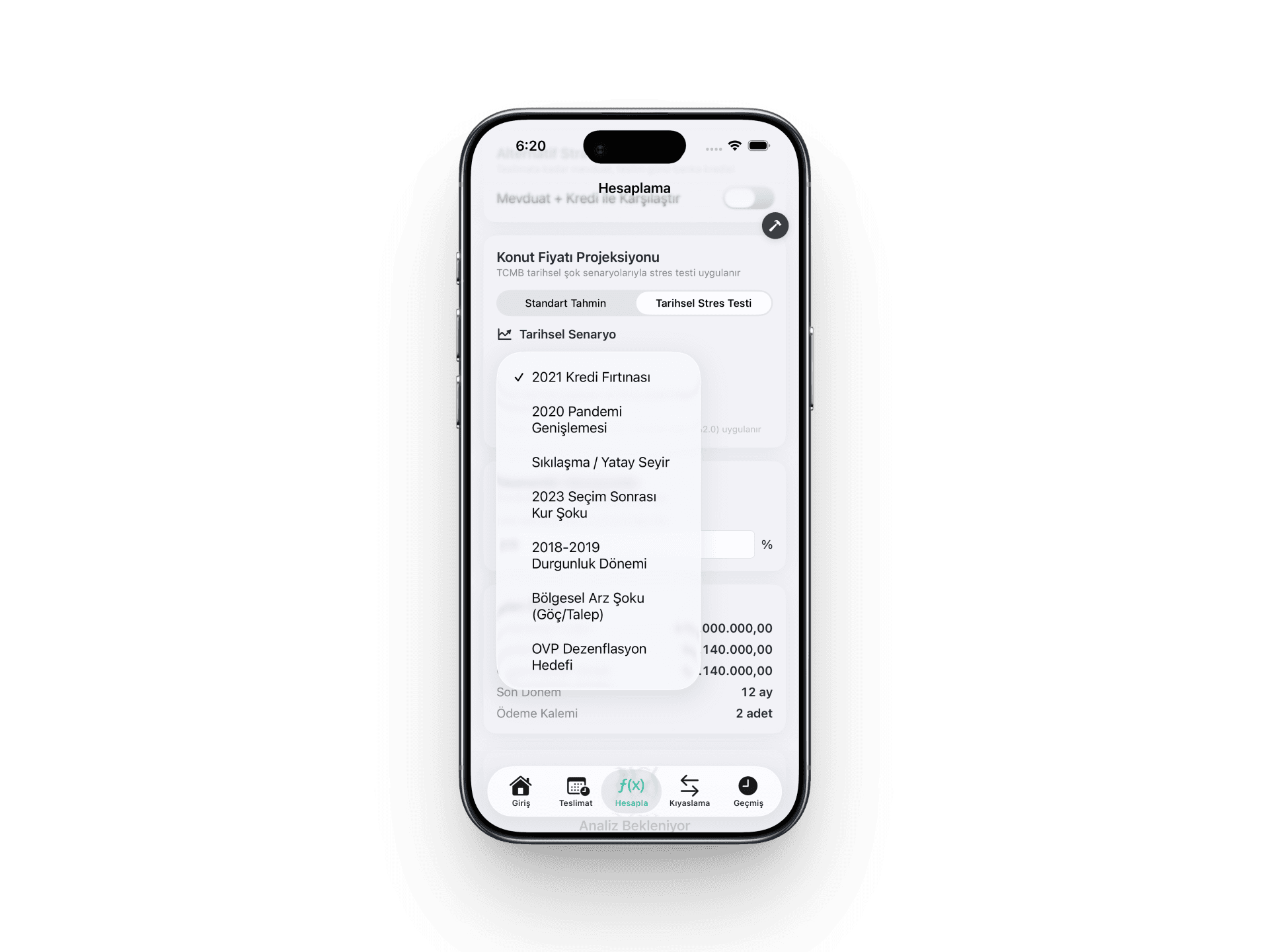 evimX tarihsel stres testi ekranı